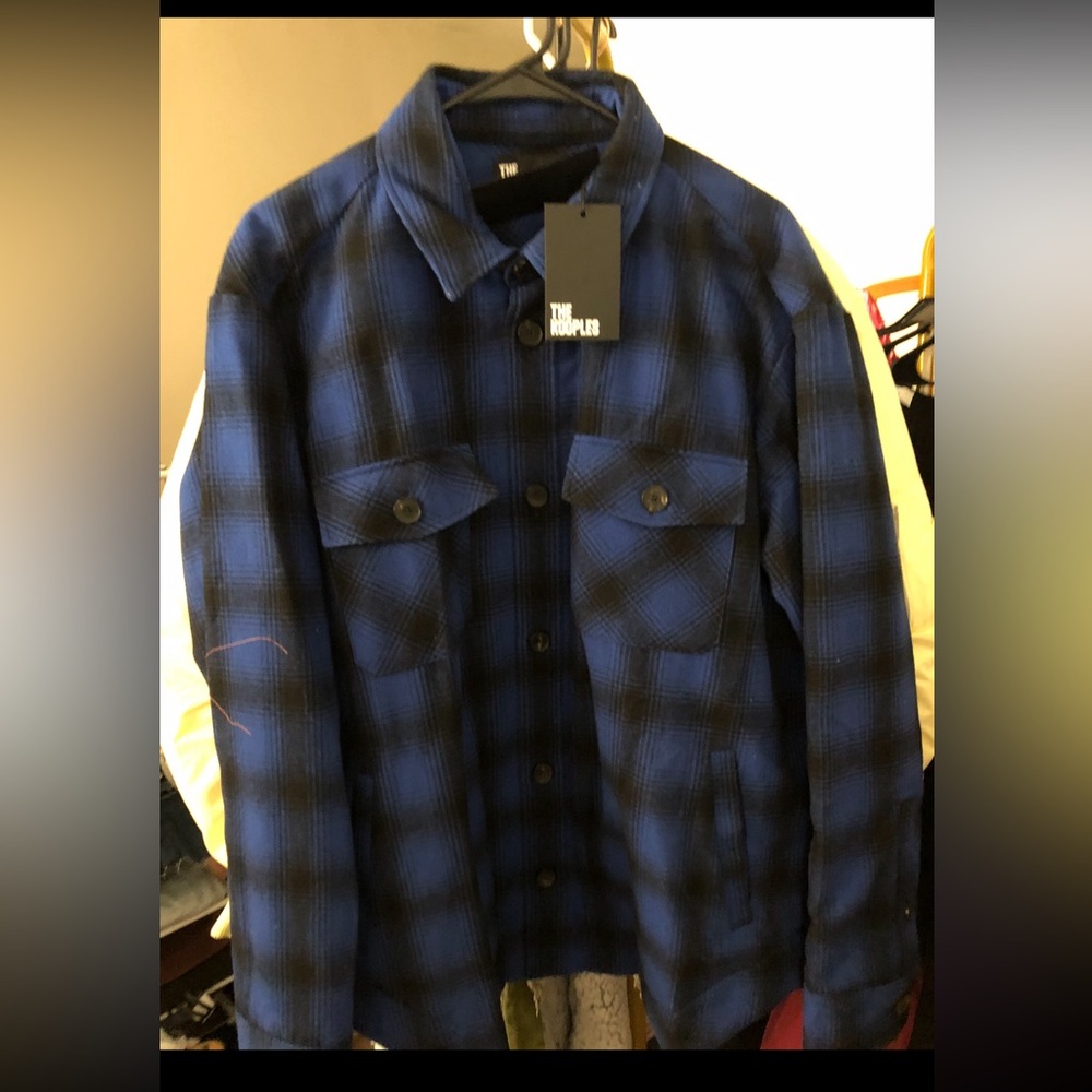 The Kooples Blue and Black Checkered Shirt Jacket